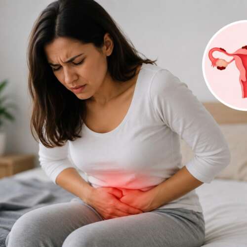 Woman experiencing pelvic pain related to endometriosis.