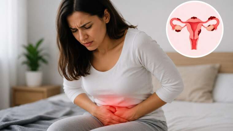 Woman experiencing pelvic pain related to endometriosis.