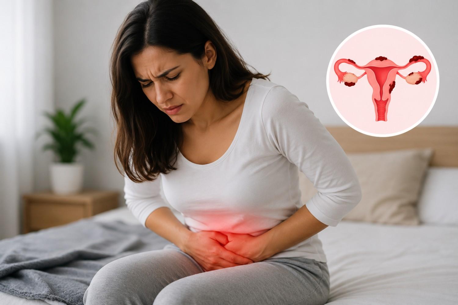 Woman experiencing pelvic pain related to endometriosis.