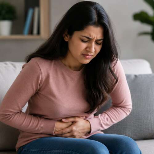 Woman with stomach pain.