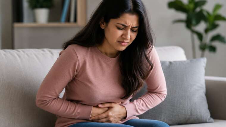 Woman with stomach pain.